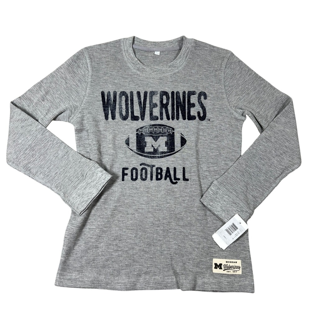 Michigan Wolverines Football Kids Gray Waffle Knit Shirt Size M 10/12 NEW